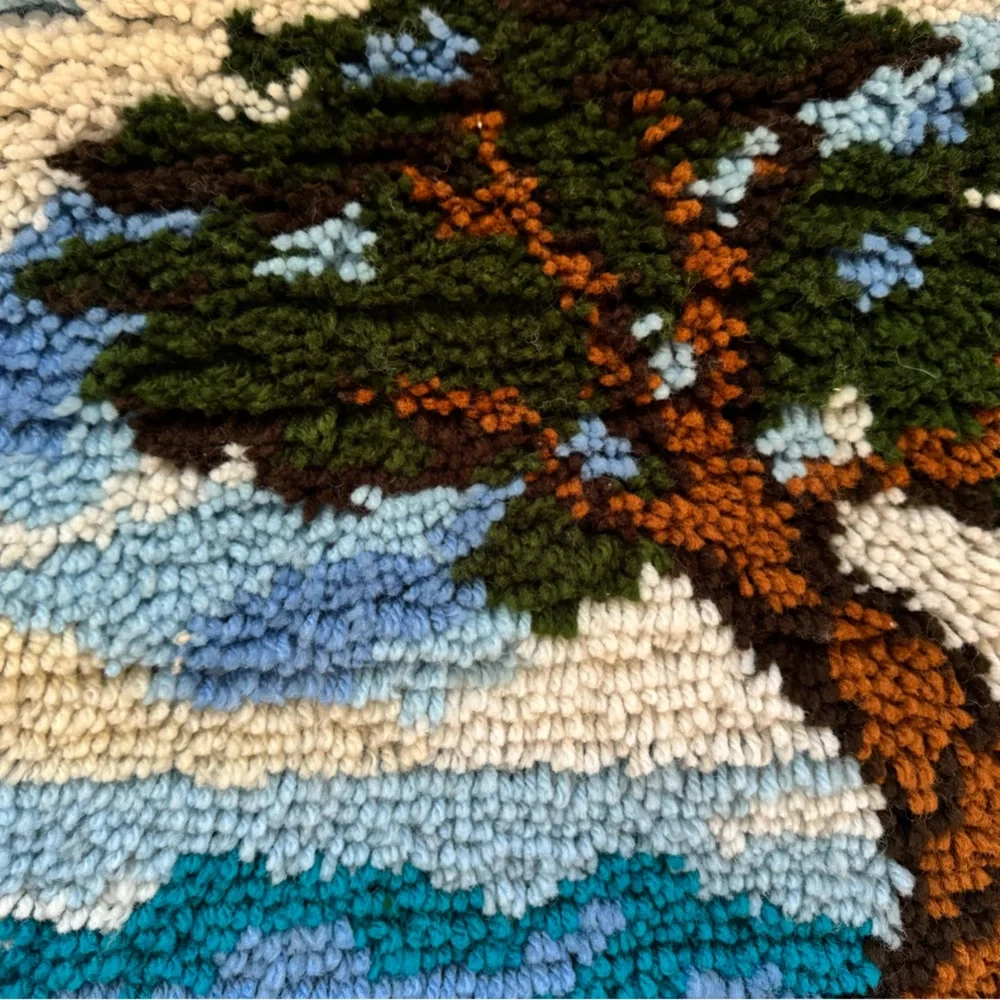 Hook Rug Handmade Scenery with Tree Design- Vintage Boho 27x18